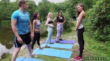Clothed yoga brits jerk